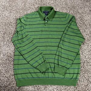 Brooks Brothers Mens Merino Wool Silk Long Sleeve Polo Shirt XL Green Striped